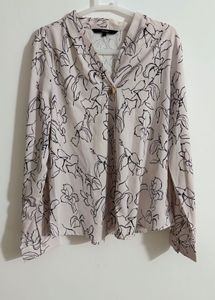 Veromoda Offwhite Floral Print Collared Shirt Top
