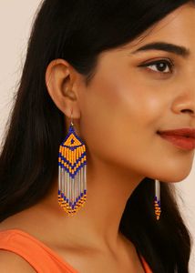 Set Of 2 Beaded Tassel Earrings - Handmade