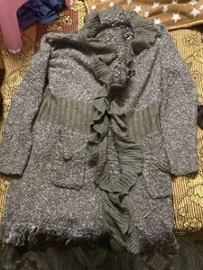 Elegant Grey Ruffle Cardigan