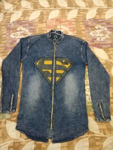Stylish Superman Denim Jacket with Front Zipper