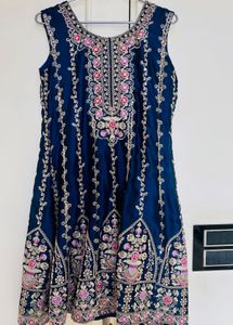 Elegant Embroidered Navy Blue Dress