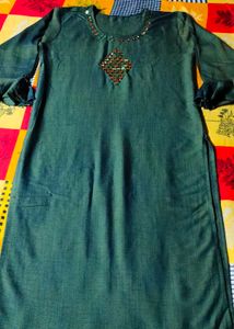 Bottle Green Straight Kurti With Ruffle Sleeve 💚