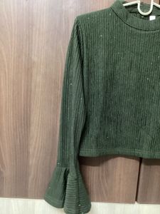 Olive Green Sparkle Mock Neck Top