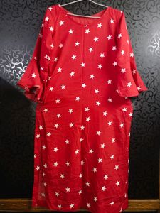 Red Star Print Kurti For Girls