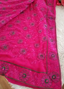 Magenta Floral Embroidered Saree With Blouse