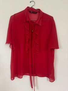 Zara Red Ruffle Top