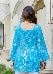 Floral Print Blue Tunic Top