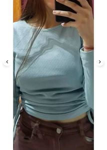 blue side ruched crop top
