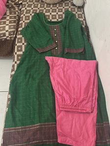 Green &amp; Pink Kurta Set