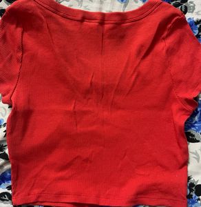 Red Ribbed Crop Top