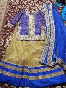 Blue And Golden Lehenga (Boutique Piece)