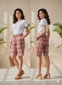 Free With Order Above 199 Red Plaid Bermuda Short