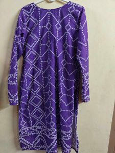 Purple Cotton Bandhani Printed Kurti For Women