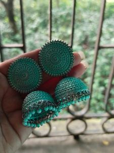 Green Jhumka Earrings