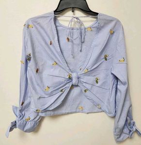 ZARA Banana Avocado Embroidery Top