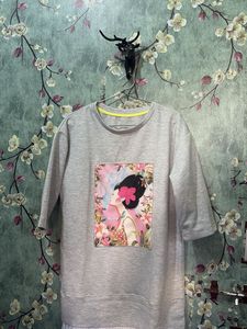 Korean Grey Graphic Print T-Shirt Dress