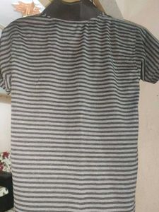 Men Striped Polo Neck Polyester Black T Shirt