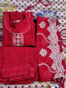 Tomato Red Straight Kurta With Trouser.