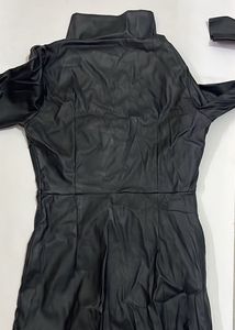 Black Faux Leather Button-Down Dress