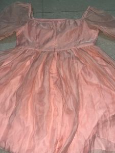 SASSAFRAS Pink Puff Sleeve Party Dress