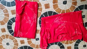 Red Floral Matching Set And Kurti