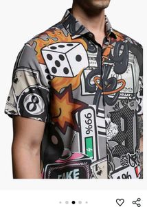 Graphic Print Short Sleeve Button-Up