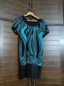 Women Blue Printed Long Casual Top