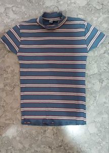 ribbed mock neck striped top