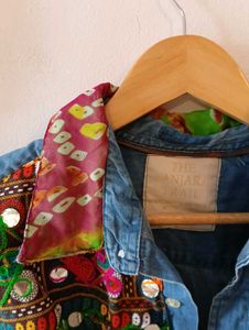 The Banjara Trail Denim Bandhni Mirror Work Shirt