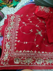 Red Embroidered Saree with Blouse Piece