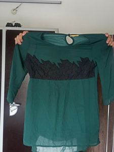 Green Top with Black Patch Work