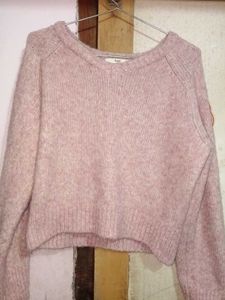 Pink Cropped Knit Sweater