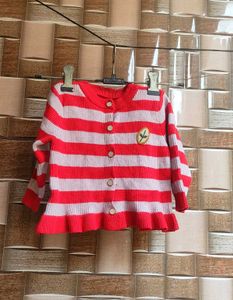 Red & White Striped Cardigan