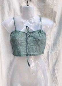 162610. Cute Green Lace Crop Top