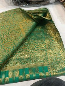 Green &amp; Gold Woven Saree
