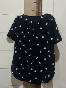 Mango Black &amp; White Print Top
