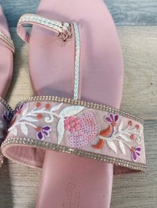 Embroidered Pink Sandals