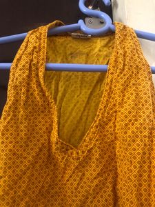 Printed Mustard Halter Neck Kurta🏵️