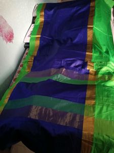 BrandNew ElegantBlue&amp;Green SilkSaree+UnsticheBlous