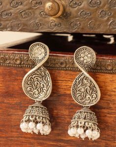 Silver Tone Jhumka Earrings