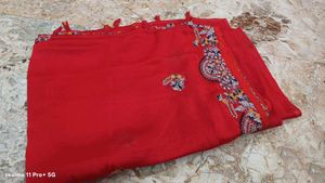 Red Embroidered party wear saree