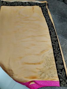 Elegant Beige &amp; Black Saree