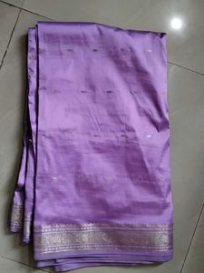 Lavender Saree With Silver Border And Silverbooti