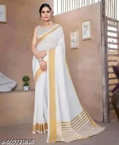 Elegant White & Gold Kerala Saree