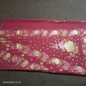 Pink Printed Saree No Blouse