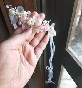 Floral Pearl Bracelet with Ribbon