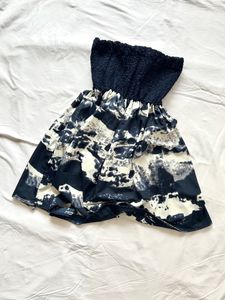 Navy Blue Tie And Dye Bardot Dress- NEW