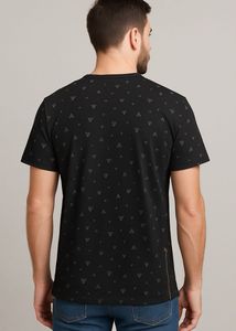 DJ&amp;C Black Geometric Print Casual T-Shirt