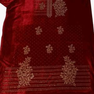 Maroon Velvet Embroidered Kurti