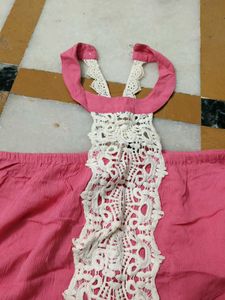 Pink Crochet Detail Off-Shoulder Top